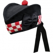 Black Glengarry Hat With White/Red Dicing